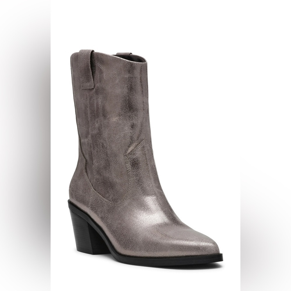 DV by Dolce Vita Metallic Gray Leather Heeled Western Boots